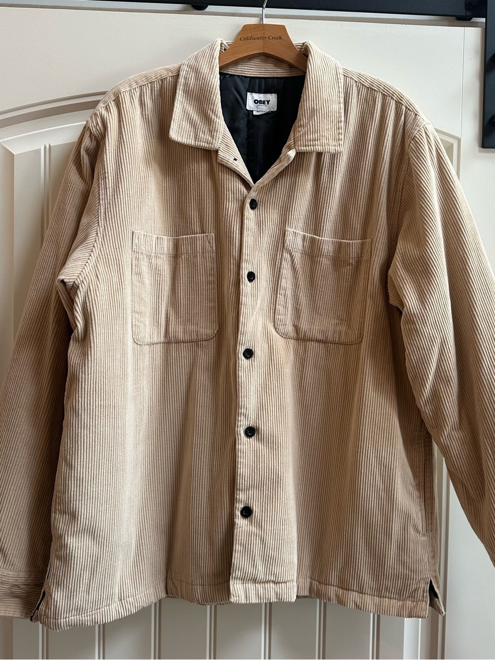 OBEY Organic Tan Corduroy Button Front Jacket Shirt XL Overshirt